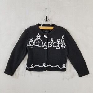 Vintage Michael‎ Simon Sweater Girls 4 Black Beaded Alphabet School Apple 2002
